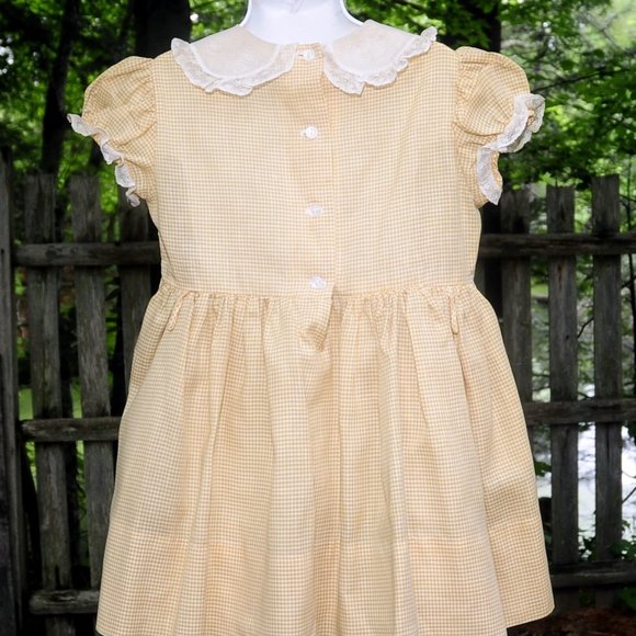 VTG 60's Kate Greenaway Girls Organza & Gold Gingham Party Church Dress Size 5 - Picture 6 of 12